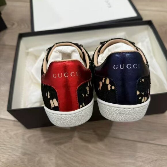 NIB Authentic Gucci Black Lace Ace Web Crystal Embellished Sneaker - Picture 5 of 6